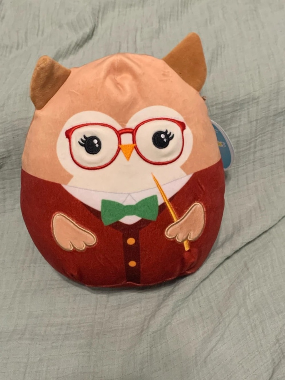 Squishmallows Peach and Brown Owl with Red Glasses